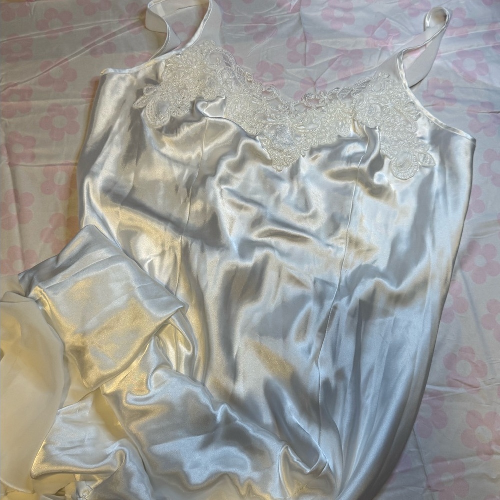 Silky Lace-Trim Satin Camisole Long Gown